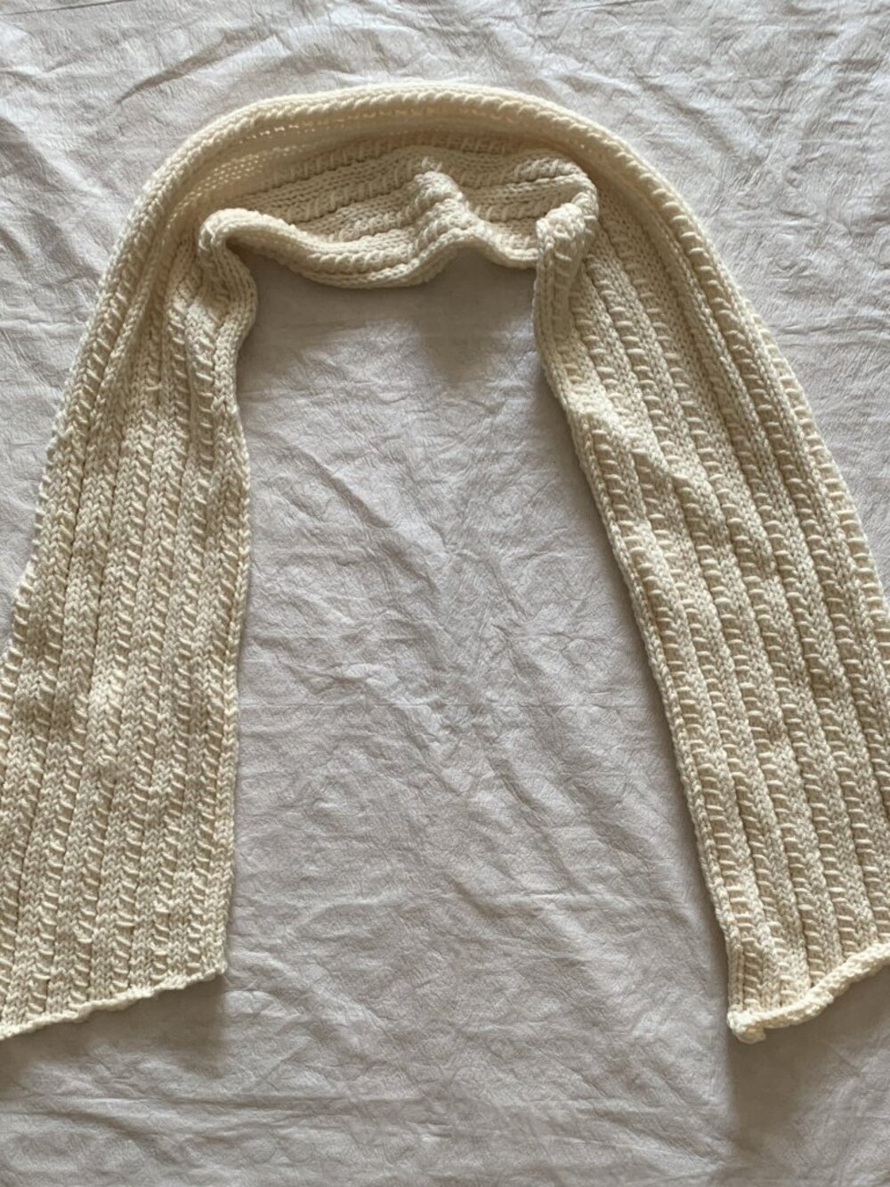 Vintage Handmade Crocheted Scarf - Cream/White Color - ~56 Inches Length